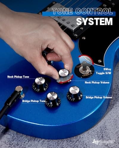 Leo Jaymz 39 Inch Solid Body Electric Guitar - Poplar Wood Body，Maple Neck and Laurel Wood Fretboard (Navy Blue)