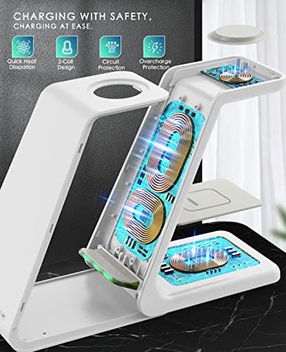 3 in 1 Wireless Charging Station, 2026 Upgraded Fast Desk Charger Station for iPhone 17 16 15 14 13 12 Pro Max Plus, Charger Stand for Apple Watch 11 10 9 8 7 6 5 4 3 2 Ultra SE, Airpods 4 3 2 Pro