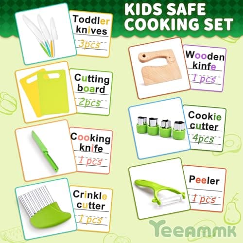 13 Pieces Montessori Kitchen Toys for Toddlers-Kids Cooking Sets Real-Toddler Toys Set for Real Cooking with Plastic Children Safe Knives Crinkle Cutter Kids Cutting Board B0CY2BZ96Q
