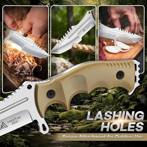 Freelander Fixed Blade Knife with Sheath, Full Tang D2 Steel Survival Knife, Camping Bushcraft Knives with Ergonomic Handle, Outdoor Knives for Men