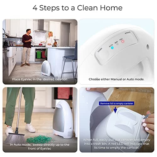 EyeVac Home Touchless Vacuum Automatic Dustpan - Great for Sweeping Pet Hair Food Dirt Kitchen - Ultra Fast & Powerful, No More Bending Down, Bagless, Corded, Automatic Sensors, 1000 Watt (White)
