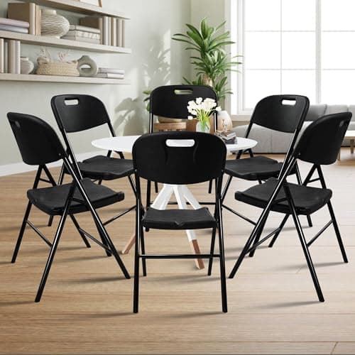 6 Pack Folding Chair, 600 lb Weight Capacity,Indoor/Outdoor Heavy Duty Foldable Chairs for Restaurants, Kitchens, Picnics, Races, Parties & Weddings. (6, Black)