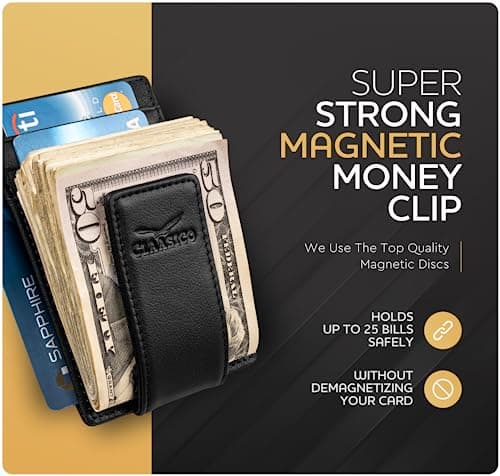 Claasico Money Clip Leather Wallet For Men Slim Front Pocket RFID Blocking with Super Strong Magnetic