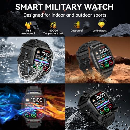 Smart Watch for Men Fitness Tracker: Waterproof Military Digital Mens Watches Running Make Answer Call Smartwatch Android Phone iPhone Samsung Compatible Sleep SpO2 Heart Rate Monitor Step Pedometer