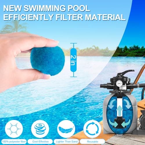 WLLEYAY 4 lbs Pool Filter Balls, New Upgrade Efficient Swimming Pool Filter Sand Alternative, Reusable Eco-Friendly Blue Filter Media Balls, Replace 150 lbs Filter Sand, Lasts for Several Seasons