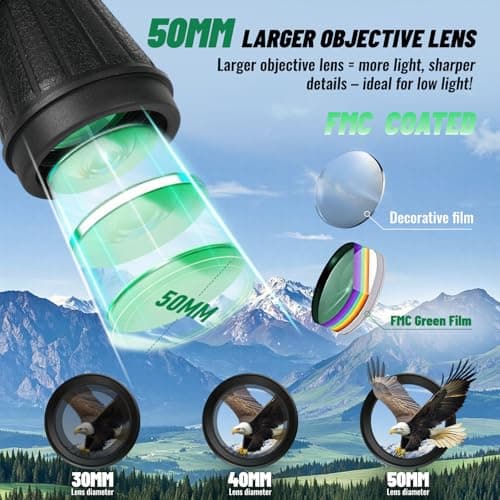 10x50 Binoculars with Dual Independent Eyepiece Adjustment, with BAK4 Prism FMC Lens Low Light Vision & Large View - Professional Binocular for Bird Watching Hunting Stargazing Sports Travel