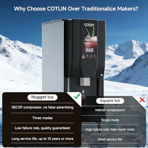 COTLIN Commercial Nugget Ice Maker, 250 lbs/Day Ice Machine with 7 lb Storage Bin, 3-in-1 Smart Modes, SECOP Compressor, Energy Efficient, ETL Certified, Ice Maker for Commercial and Home
