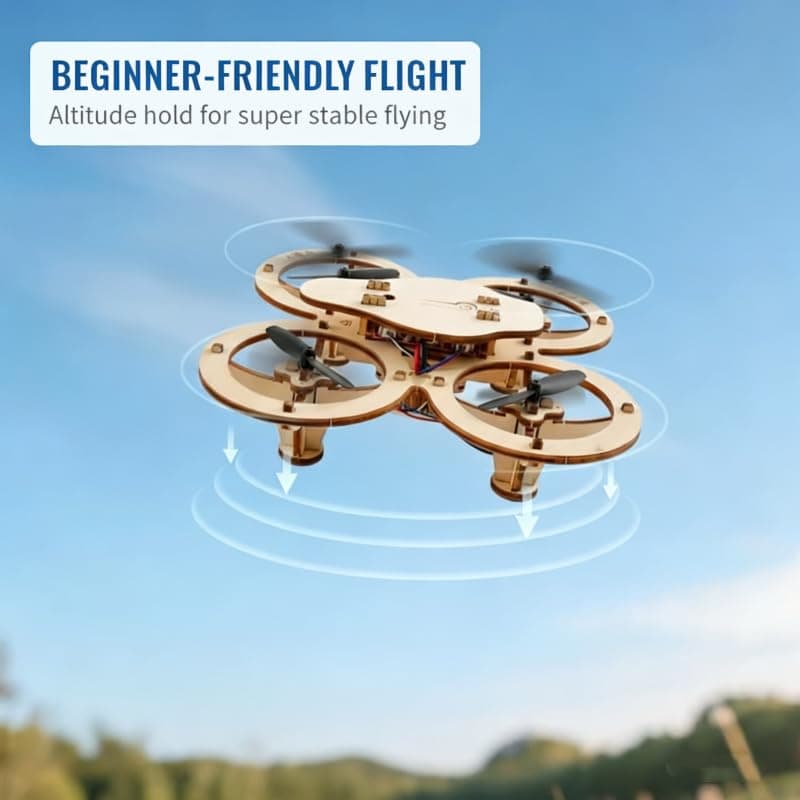 DIY Wooden Drone Building Kit, Wooden Crafts DIY Brain Teaser Puzzle, Wooden Building Blocks Flying Toys Assembled Kit, Remote Control 3D Building Blocks Quadcopter (1PCS)
