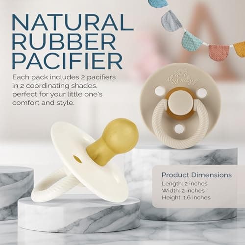 Itzy Ritzy Natural Rubber Newborn Pacifiers (Set of 2) – Baby Pacifiers with Cherry-Shaped Nipple & Large Air Holes for Added Safety; Set of 2 Binkies in Coconut & Toast (Ages 0 – 6 Months)