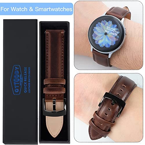 OTTOODY Leather Watch Bands Quick Release, Elegant Top Grain Leather Watch Straps for Men & Women, Choice of Color & Width - 18mm, 19mm, 20mm, 21mm or 22mm Wristbands Bracelet for Watch & Smartwatch