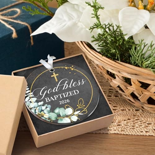 Christening Gifts For Baby Boys, Girls, Godson, Goddaughter - God Bless Baptized Ornament 2026 - Acrylic Xmas Keepsake Decor HEXMOZ Baptism Gifts for Boys, Girls, Women, Men, Adults B0DP1RL74V