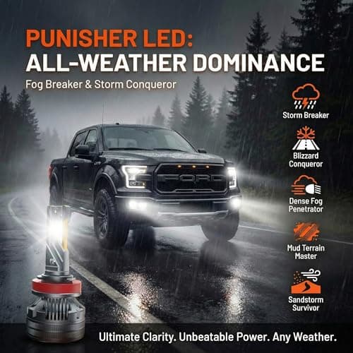 LUXSTER Punisher H7 LED Bulbs, 60000LM Ultra Bright, Triple Copper Pipes Cooling Tech(Unique), Plug-N-Play Installation, 6000K Pure White, IP68 Waterproof, Pack of 2