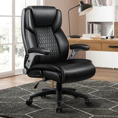 VITESSE 600lbs Big and Tall Office Chair with Flip up Armrest, Large Heavy Duty with Ergonomic Lumbar Support, Executive Office Chair for Heavy People with Quiet Rubber Wheel(Black)