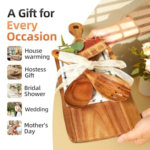 The Perfect Housewarming Gift! Wooden Cutting Boards Set with Utensils & Napkin - Charcuterie, Cheese, Serving Tray for New Home, Kitchen Decor B0GFL2Y7QD