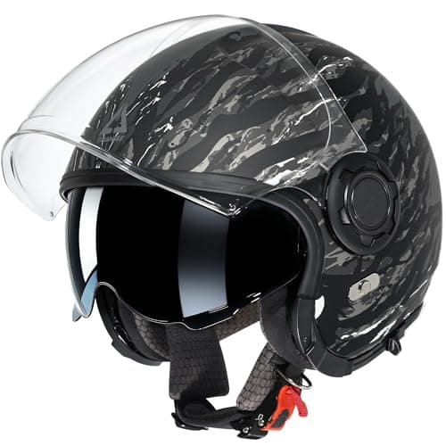 TRIANGLE Convertible Full Face Motorcycle Helmet DOT Approved for Men Women, Multi-Configuration 3/4 Open Face Street Bike Helmet with Internal Tinted Sunshield, Includes Storage Bag