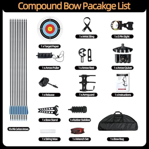 Compound Bow and Arrow Set, 30-70 Lbs Draw Weight, 23.5"-31" Draw Length, Right Handed Bow for Adult, 320 Fps Hunting & Target Bow with Accessories