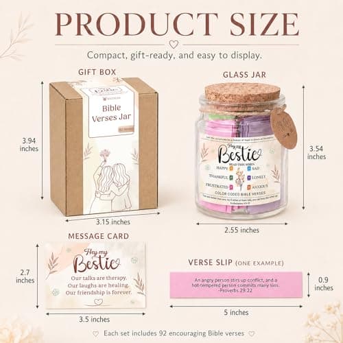 Bestie Bible Verses Jar – Birthday Gifts for Friends, Graduation Gifts for Bestie, Color Coded Bible Verses, Faith Based Friendship Gift for Women B0FF54MWMG