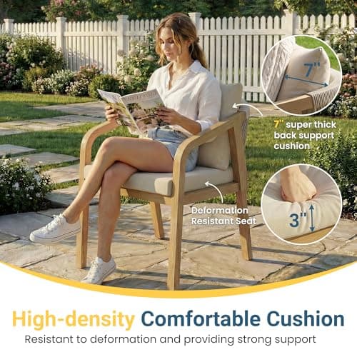 Wisteria Lane 9 Pieces Acacia Outdoor Patio Table and Chairs Set for 8, Patio Outdoor Dining Table Set with Cushion, Modern Outdoor Patio Table Set for Lawn Backyard Garden Deck, Beige