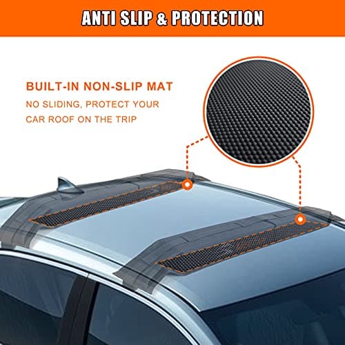 MeeFar Universal Car Soft Roof Rack Pads Luggage Carrier System for Kayak Surfboard SUP Canoe Include 2 Heavy Duty Tie Down Straps, 4 Tie Down Rope, 4 Quick Loop Strap and Storage Bag