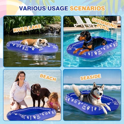 60''x42'' Pool Float for Dogs, Non-Slip Pet Floating Mat for Pool, Extra Large Inflatable Raft for Small/Medium/Large Dogs Up to 200lb, Lake & River - Heavy-Duty PVC, Scratch-Resistant Design