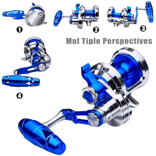 Fishing Jigging Reel Conventional Reels - Lever Drag Saltwater Heavy Duty Deep Ocean Big Game Offshore Round Aluminum Trolling Reel - Saltwater Jigging Fishing Reels