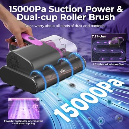 Bear Mattress Vacuum Cleaner, Bed Vacuum Cleaner with 253.7nm UV-C Light, 140°F Heat, HEPA Filter, 15Kpa Strong Suction Versatile Handheld Vacuums for Bed, Sofa, Couch, Dust & Pet Hair(Corded)