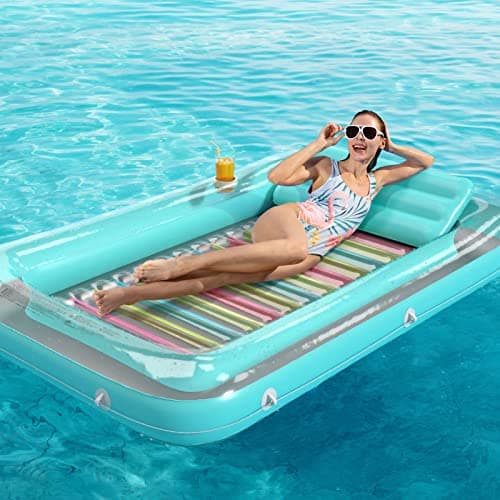 Jasonwell 4 in 1 Inflatable Tanning Pool Lounger Float - Sunbathing Lounge Floatie Raft Toys, Water Filled Tanning Bed Mat Pad Blow Up Kiddie Pool with Ball Pit for Adult, Kids (L)
