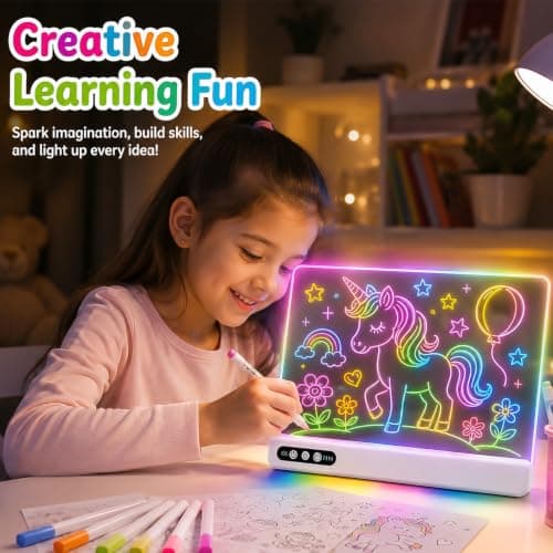 Led Drawing Board with 14 Light Effects,16" Rechargeable Glow Doodle Led Note Board with Colorful Markers,Neon Art Dry Erase Doodle Glow Drawing Tablet,Chritmas Birthday Festival Gifts for Kid (White) B0H1HPZ583