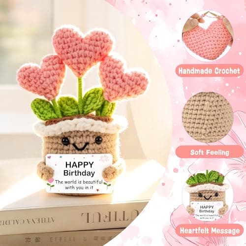 Crochet Birthday Gifts for Women – Inspirational Heart Planter Handmade Happy Birthday Gift for Women,Man,Mom, Sister, Best Friend, Coworker – Unique Gift Ideas for Her, Him, Birthday Decorations B0GWJBYTBJ