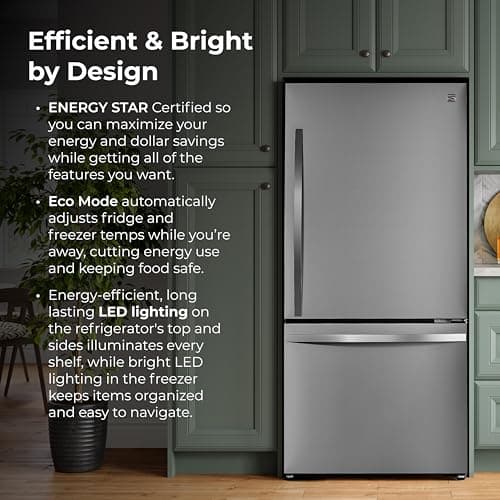 Kenmore 31" Bottom Freezer Refrigerator - Ice Maker, Adjustable Shelving, Crispers Drawers, LED Lighting, ENERGY STAR Certified, 22.3 cu. ft. Capacity, Fingerprint Resistant Stainless Steel
