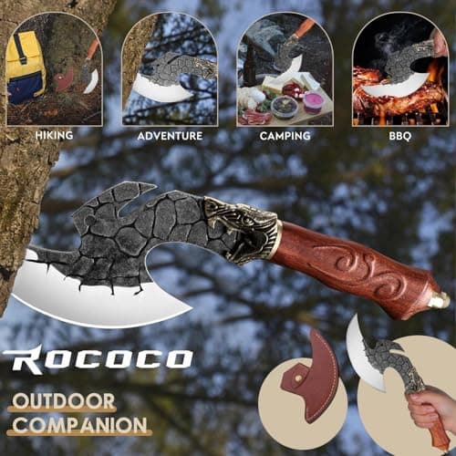 ROCOCO Viking Cleaver Knife Butcher Meat Cutting Boning Knife Hand Forged Chinese Kitchen Axe with Sheath Home Outdoor BBQ Camping Chirstmas Birthday Chirstmas Mother Father Gift Men
