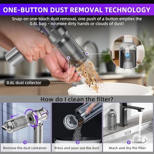 Handheld Vacuum Cordless, 28000Pa 4 in 1 Car Vacuum Portable Cordless, One-Touch Dust Removal, 3-Speed Brushless Motor Mini Vacuum, Ideal for Home, Car, Office, and Pet Hair Cleanup, Silver