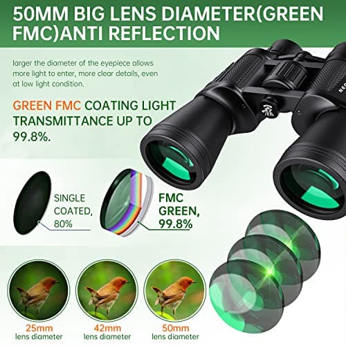 20x50 High Powered Binoculars for Adults, Waterproof Compact Binoculars with Low Light Vision for Bird Watching Hunting Camping Travel Cruise Hiking Sports Stargazing, Christmas Birthday Gifts for Men