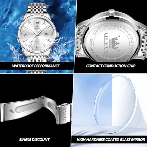 OLEVS Mens Watches Dress Waterproof Watch with Date Day Analog Quartz Casual Wrist Watch Large Number Classic Luxury Luminous Scales 41mm Big Face Easy Read Reloj para Hombre