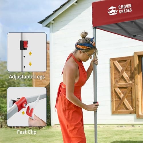 CROWN SHADES 10x10 Pop Up Canopy with 1 Side Wall - Beach Tent with One Push Setup - Outdoor Sun Shade for Events, Parties, Camping - Gazebo with STO-N-Go Cover Bag (Red)