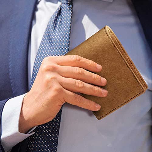 DOPTIKA Minimalist Brown Leather RFID Protected Bi-Fold Wallet for Men, Husbands