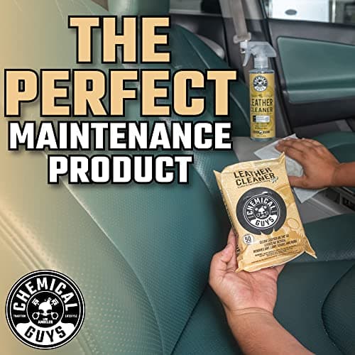 Chemical Guys Leather Cleaner Wipes Mega 50 Pack - Interior Leather Wipes for Cars, Natural, Synthetic, Faux & Pleather Surfaces, Safe for Cars, Trucks, Furniture, Boots & More, Convenient 50 Count
