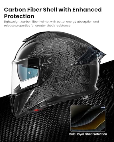 ILM Carbon Fiber Motorcycle Helmets Lightweight Full Face Dual Visor Helmet with Rear Wing Pinlock Compatible Motorbike Street Bike DOT ECE Men Women Model 861C (Snake-Effect CarbonFiber, M)