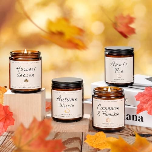 Auelife Fall Candle Set | 4 Pack Scented Candles for Home - Candle Gifts for Women Men, Soy Candles Home Scented | Autumn Fragrance of - Apple Pie/Cinnamon/Harvest/Wreath B0CC98RMFT