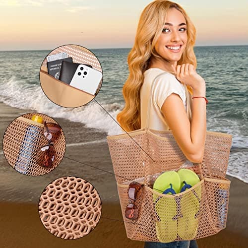 Tainehs Beach Bag - Mesh Tote Bag Beach Vacation Clothes for Women Pool Bag for Travel Pool Family Cruise Essentials 2026