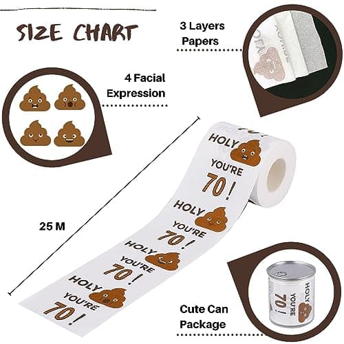 Happy Birthday Gifts for Boys Son and Girls - 3-Ply Funny Toilet Paper Roll, Birthday Toilet Paper Gag Funny Birthday Gift Novelty for Birthday Party Decorations Eighteenth Party Supplies (70th Years)