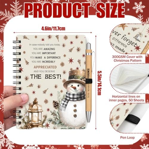 Gueevin 24 Pcs Christmas Employee Appreciation Gift Bulk Thank You Gift for Coworkers 12 Sets Xmas Inspirational Spiral Notebook and Bamboo Pens for Office Staff Team Volunteer Nurse Teacher(Snowman) B0H5BJXK8S