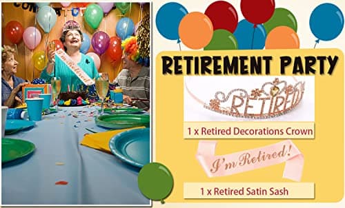 JETKONG Retirement Party Decorations Retired Tiara/Crown, Retired Sash for Women Retirement Gifts, Retirement Party Supplies, Gifts, Favors (Rose Gold) B0B2R3G8NG