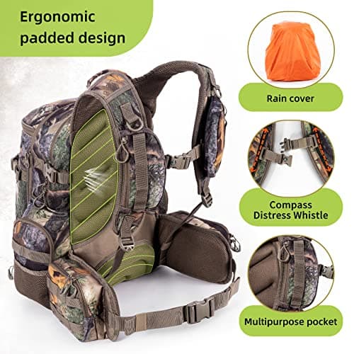 BLISSWILL Large Hunting Backpack with padded weapon for Bow Rifle Hunting Gear Accessories 40L(New leaf camouflage)