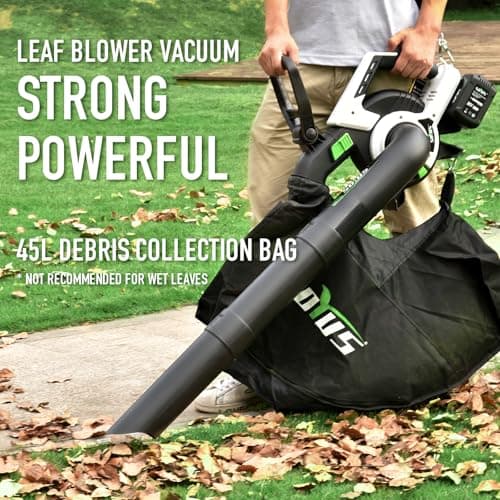 Cordless Leaf Blower & Vacuum SOYUS 3in1 Leaf Vacuum Mulcher 40V 360CFM 5 Speeds Brushless Battery Operated Leaf Blower for Lawn Care with 45L Bag 2 x 4.0Ah Battery and Charger Included