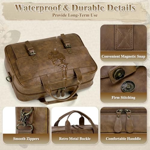 RAINSMORE Messenger Bag for Men 16 Inch Laptop Bag Vintage Leather Waterproof Laptop Briefcases Large Computer Satchel Bag