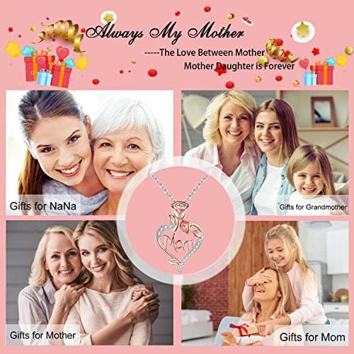 Mom Birthday Gift, Mothers Day Gift, Christmas Gift, Jewelry Gifts for Mom from Daughter Son Desimtion Sterling Silver Eternal Rose Heart Mom Necklaces for Women B0BYYLBBTJ