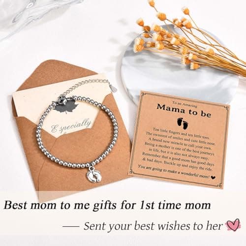 First Mothers Day Birthday Christmas Pregnancy Gifts for 1st Time Mom Gifts for New Mom Pregnant Women Mom to Be, Feet Charm Bracelet Jewelry B0CZMLLHL2