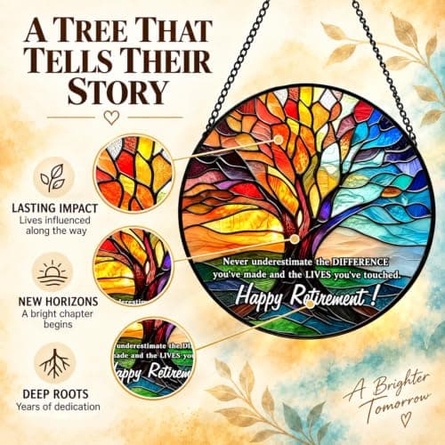 Retirement Gifts for Women Men- 8 Inch Stained Glass Suncatcher - Retirement Gift for Woman - Window Hanging Decor - Retired Gifts for Teacher, Nurse, Coworker, Boss, Employee B0H28SS623