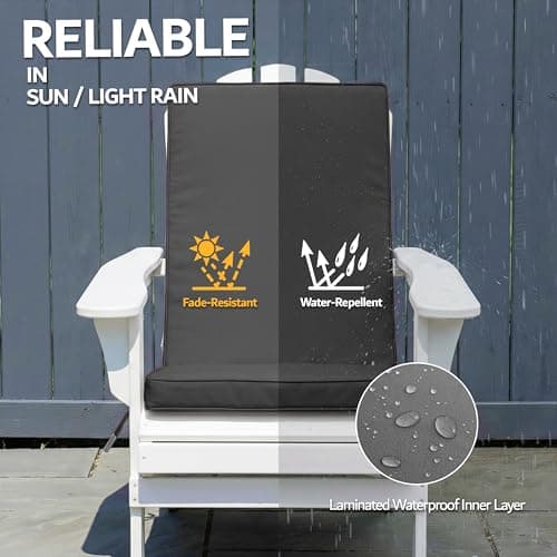 Outdoor Adirondack Chair Cushions Set of 2 - Removable Covers, Water-Repellent, Fade-Resistant, Non-Slip Bottom & Securing Straps, Universal Fit for Most Adirondack & Rocking Chairs - Dark Grey
